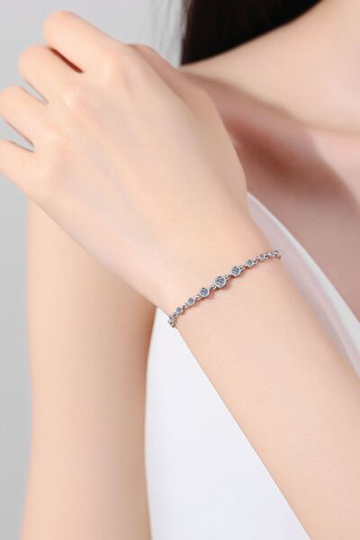 925 Sterling Silver Inlaid Moissanite Bracelet around wrist