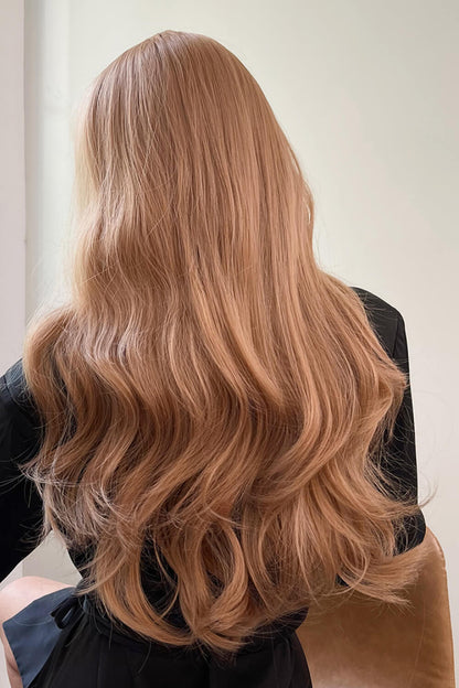 Strawberry Blonde Natural Wave Full Machine Synthetic Wigs 26"