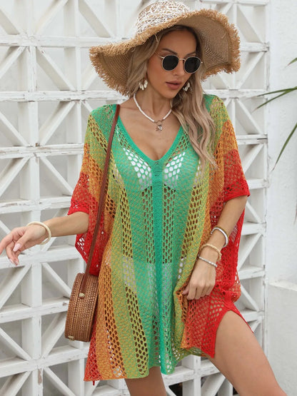 Green Rainbow Gradient Crochet Beach Cover Up