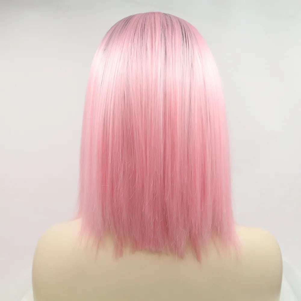 Pink Synthetic Mid-length Straight Wig 12"